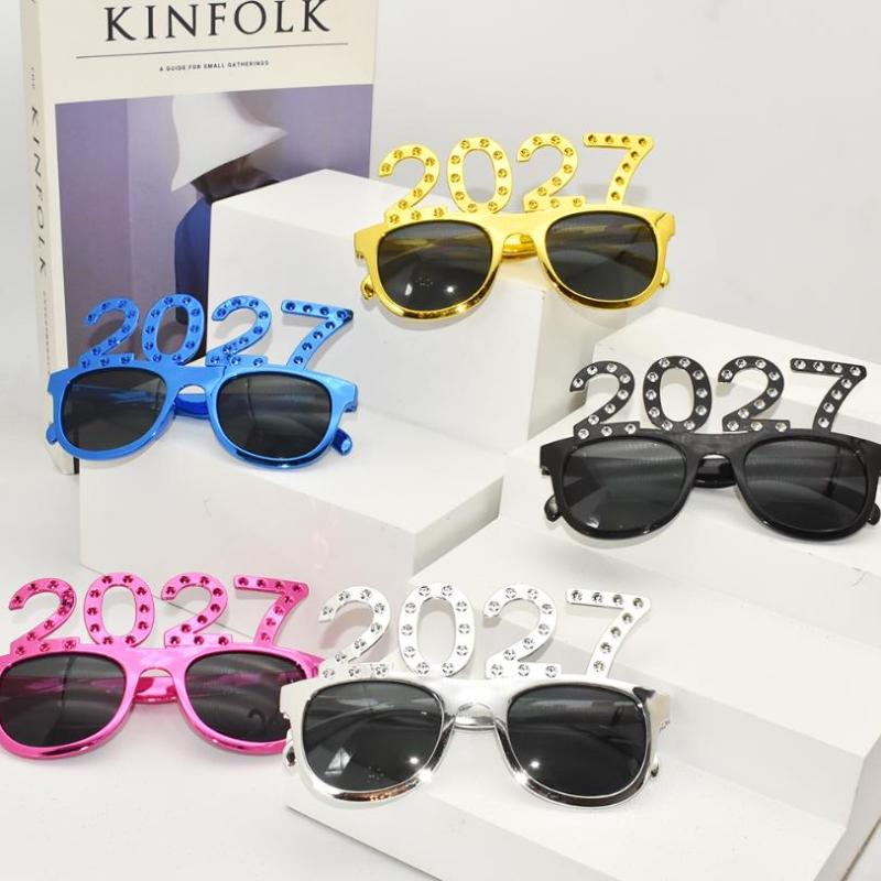 2027 Number Eyeglasses Happy Year Glasses Diamond Glitter Sunglasses Cosplay Prop Xmas Party Decoration Funny Glasses