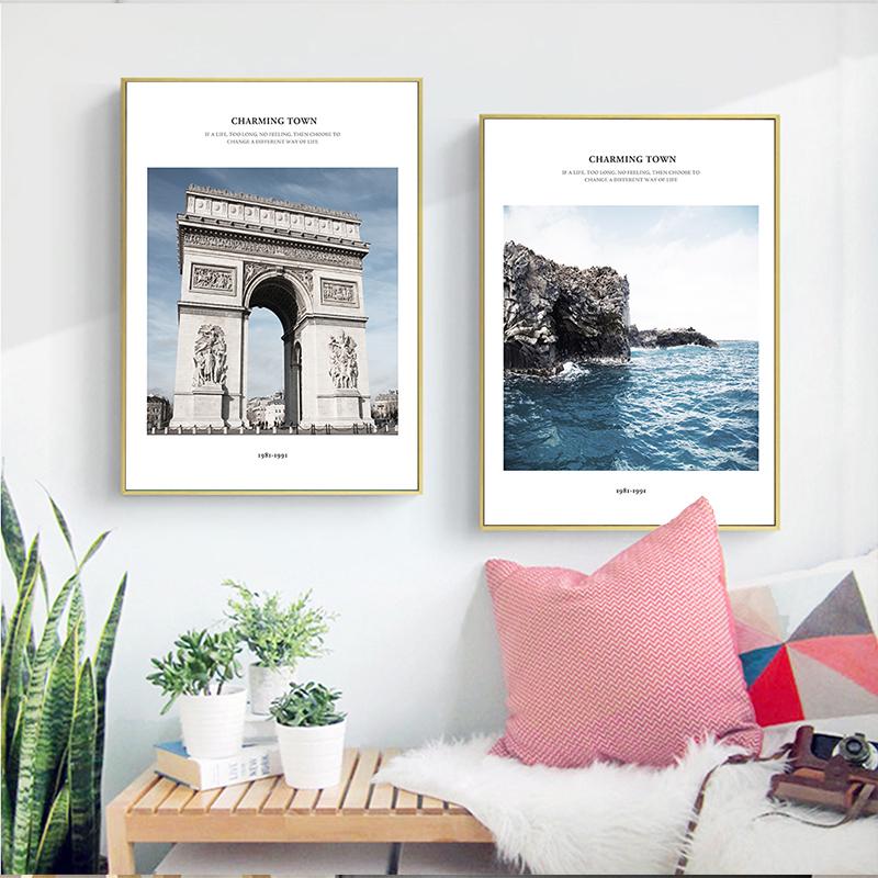 Berühmte Touristenattraktionen Leinwand Malerei Charmante Landschaft Landschaft Poster Drucke Nordic Stil Wand Kunst Bild Home Decor