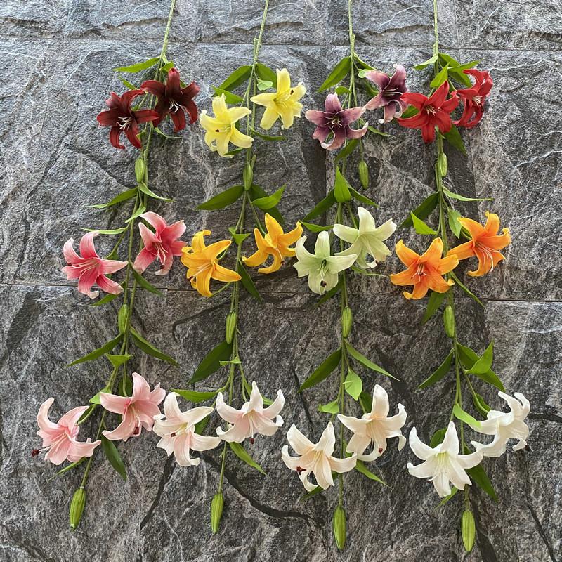 Lange PU Dreikopf-Lilie Künstliche Blume Dekoration für Zuhause und Foto-Displays
