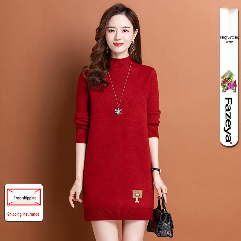 

Женский свитер средней длины на флисовой подкладке Hengyuanxiang Extra Large 115 красный