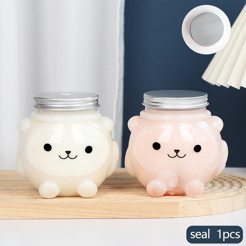 500 ml Milchtee-Saftflaschen Getränke-PET-Wasserflasche Cartoon-Bärenflaschen Einweg-Kaffeeflaschen zum Mitnehmen mit Deckel