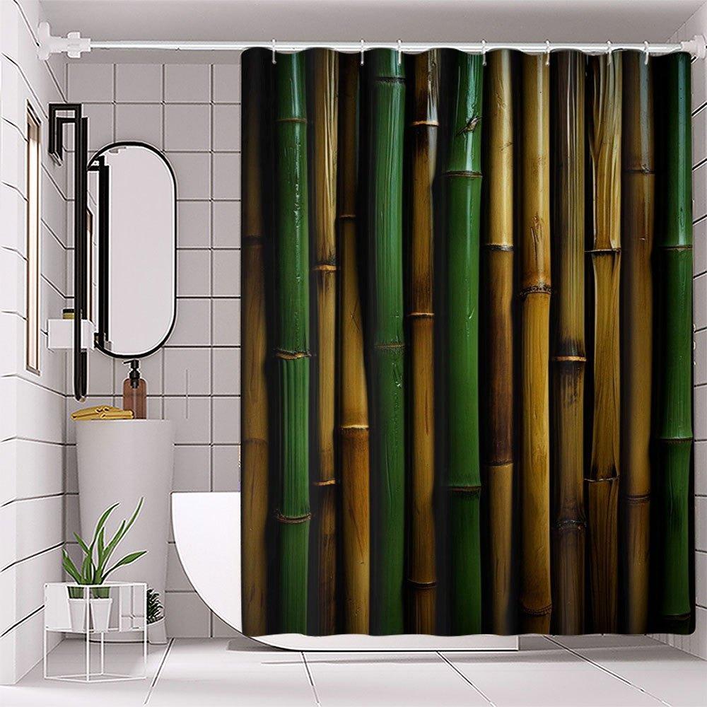 

Green Bamboo Stems And Leaves Shower Curtain Washable Dirt-Resistant Shower Head Waterproof Polyester Bath Curtain W60H190(CM)-1 Pcs