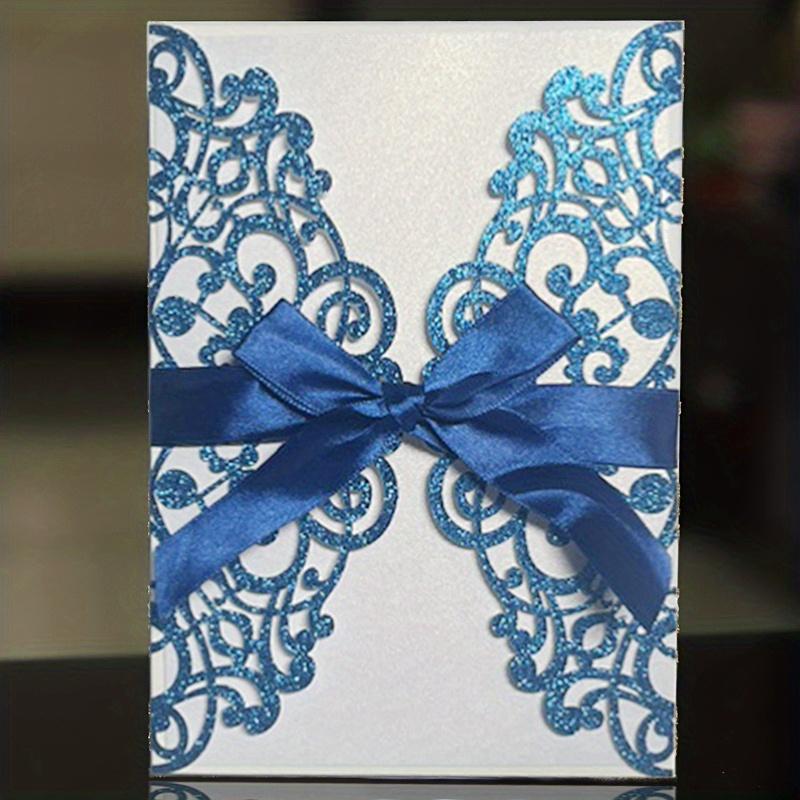 10 Stück Glitzer Einladungskarte mit Band Grußkarten Hochzeit Mariage Einladung Party Taufe Bar Mitzwa Party Dekoration