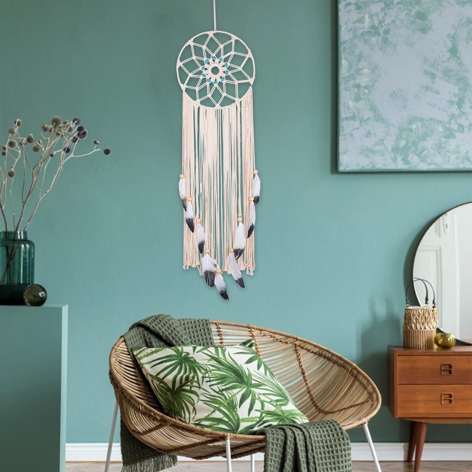 

Handmade Hanging Tapestry 30CM Round Feather Wall Pendant for Study Girl Room Decoration φ30*124CMMS7512