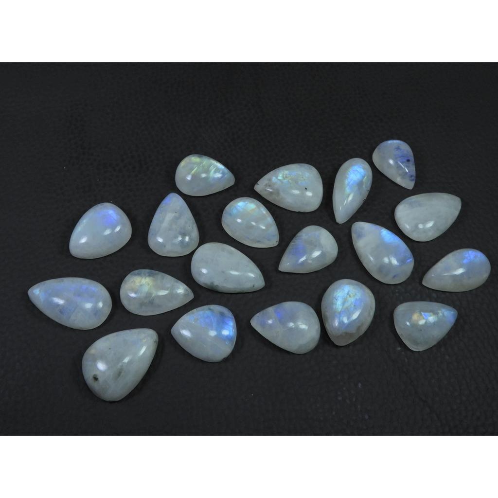 17-21MM Natural Rainbow Moonstone Pear Cabochon Loose Gemstone 19 Pcs Lot C-545
