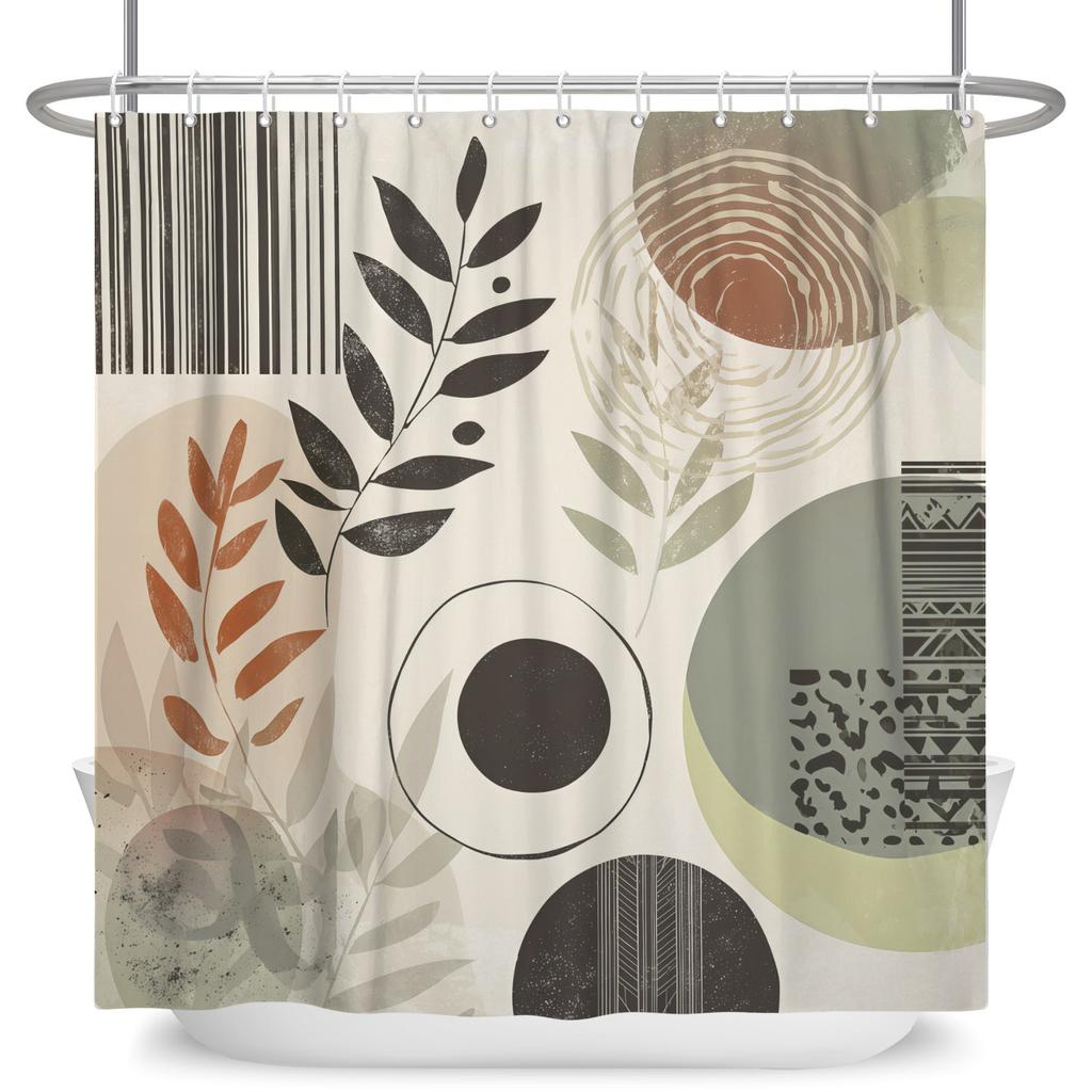 Boho Style Bathroom Shower Curtains Elegant Plant Pattern Home Bathroom Decor Waterproof Curtain With Hooks Polyester Curtains