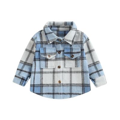 Kids Boys Plaid Shirts Coat 6M 12M 18M 24M 3Y 4Y Long Sleeve Turn-Down Collar Button-Down Toddler Jackets Fall Winter Casual Outerwear