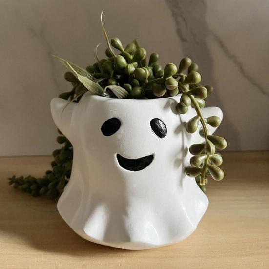 Ghost Flowerpot Waterproof Resin Halloween Vase Spooky Cute Desktop Ornament for Green Plants