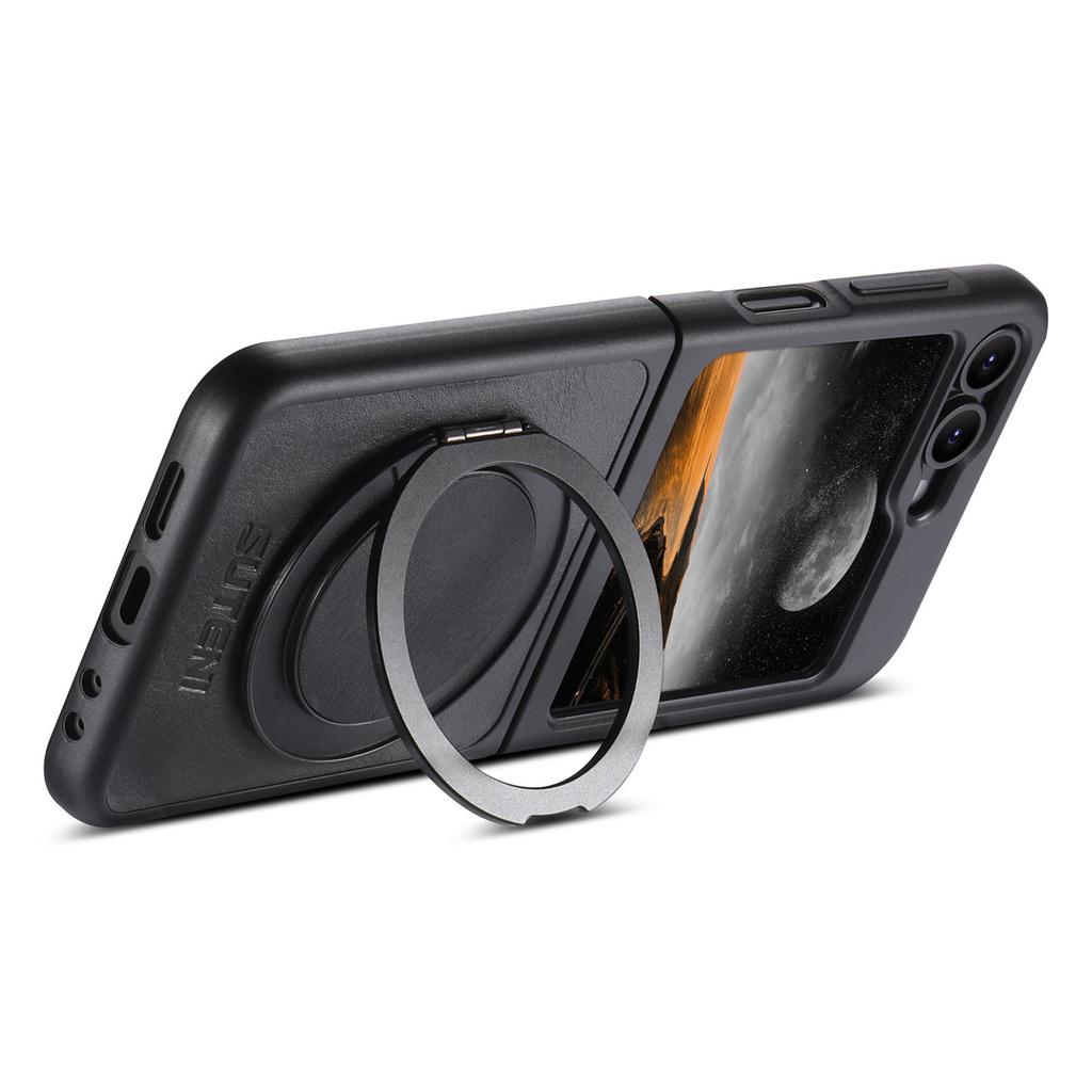 SUTENI G3 Hülle für Samsung Galaxy Z Flip5 5G Kompatibel mit MagSafe Wachsartige Textur Drehbarer Aufsteller Leder Handy Rückseite