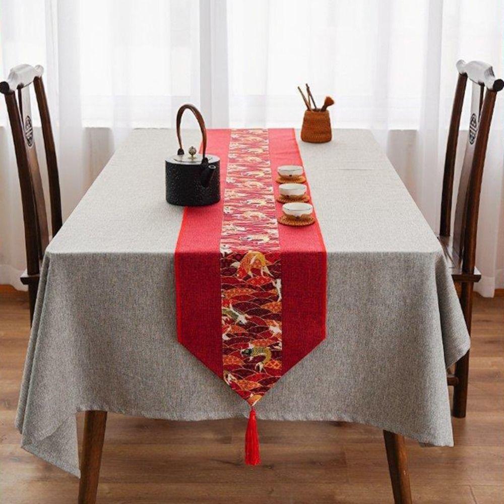 Vintage TableCloth with Tassel Table Cover Table Flag Red Chinese Style Table Runner  Wedding Party