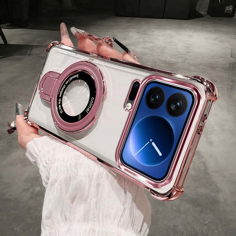 

For Xiaomi 17 ProMax 15 T Pro 14T 13T PRO Transparent Plating Shockproof Magnetic Holder Case For Magsafe Gyro Stand Cover Xiaomi 17 PRO