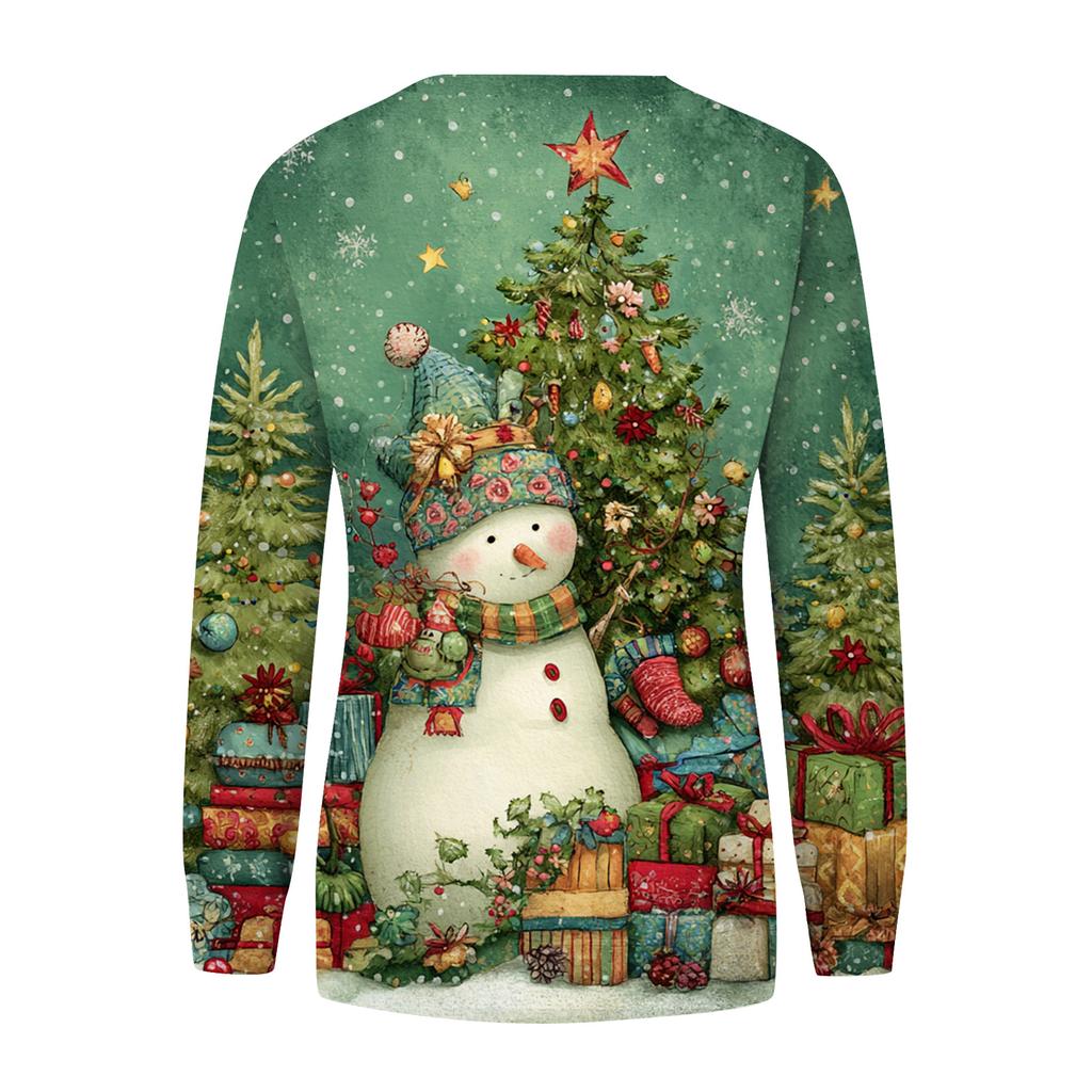 Women's Fashion Casual Long Sleeve Christmas Printed Neck Sweatshirt Top
