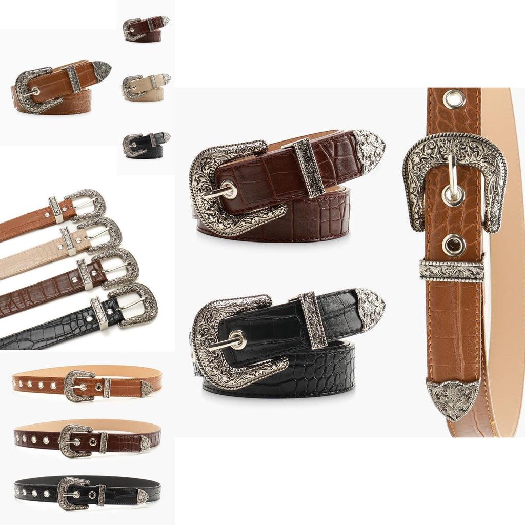 Womens Retro Alloy Belt Set With Embossed Buckle For Casual And Office Wear