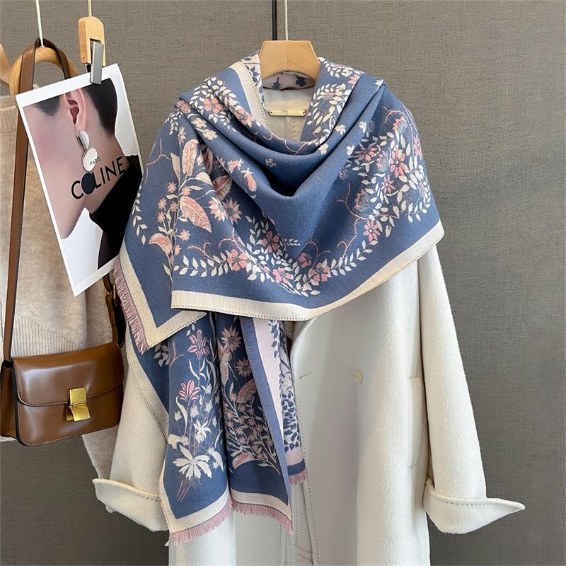 Cachecol de cashmere quente de inverno para mulheres, estampa de luxo, pashmina, xale, lenço de pescoço, feminino, bufanda, echarpe, design, faixa de cabeça