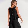 Summer Ladies Fashion Sleeveless Pleated Vest Wide Leg Nine Minute Pants Casual Suit