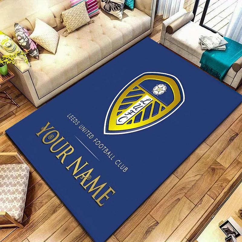 Προσαρμοσμένο Χαλί με Όνομα Leeds United για Σαλόνι, Υπνοδωμάτιο, Διακόσμηση Καναπέ Σπιτιού, Αντιολισθητικό Πατάκι Δαπέδου για Παιχνίδι Παιδιών
