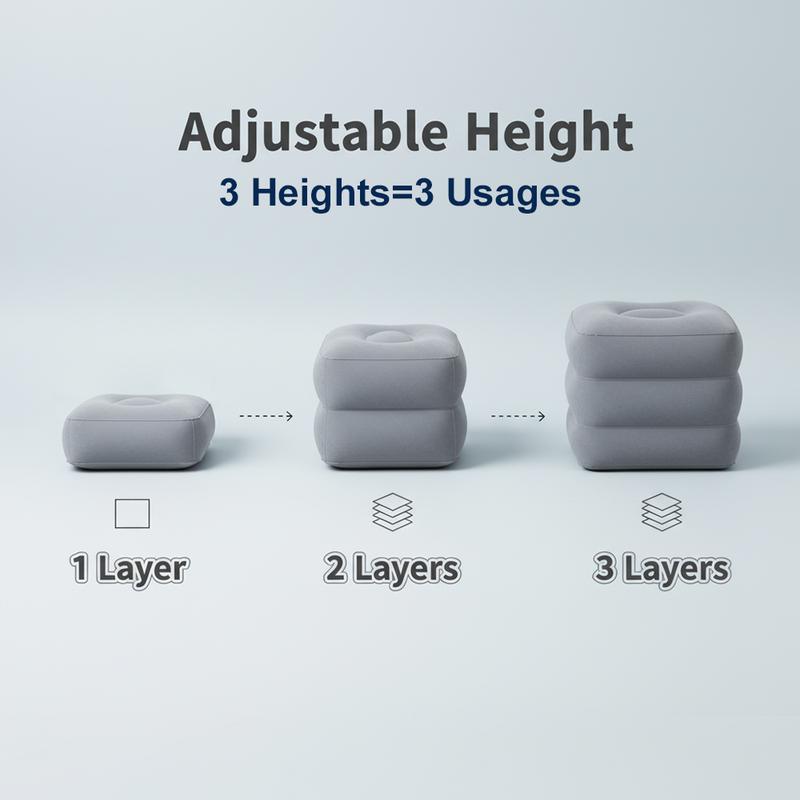 3-Layer Inflatable Foot Rest Pillow Adjustable Height Air Footrest for Travel Office Airplane Car Home