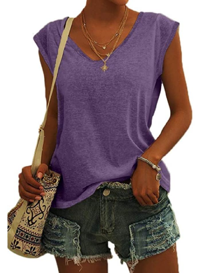 Damemote Ny Ensfarget Tank Top Sommer Bluser T-skjorte Uformell Loose Fit Basic skjorter Tank Tops
