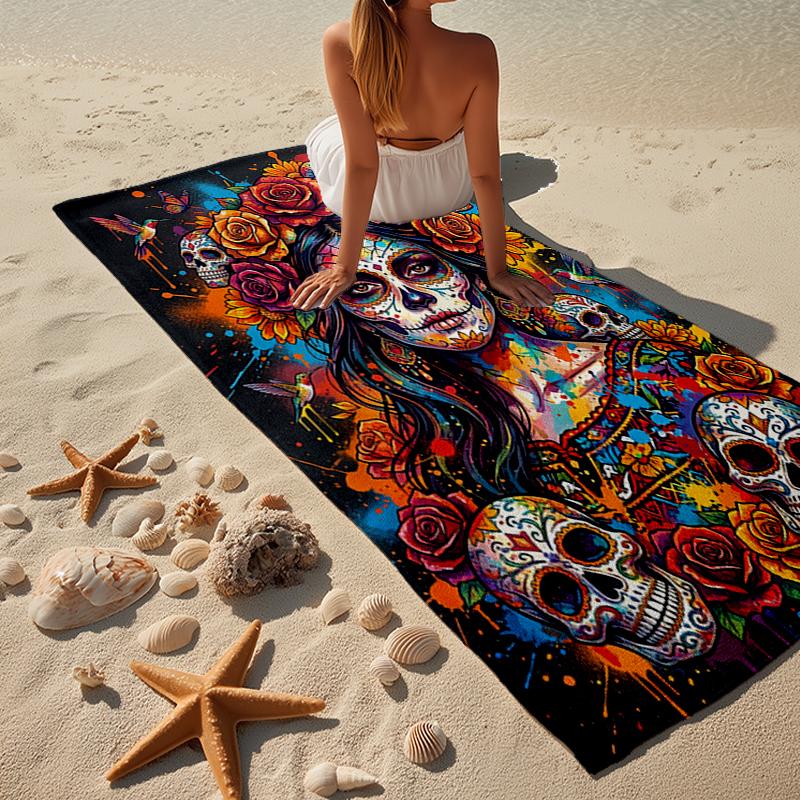Day Of The Dead Celebration Beach Towel, Super Soft Microfiber, Gift for Her/Him, Birthday, for Pool, Beach, Travel, Home Decor Fan gifts