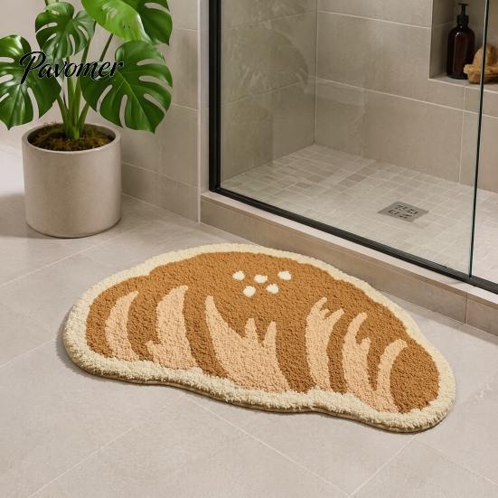 Cute Entrance Door Mat Croissant Bath Mat, Non-slip Absorbent Soft Bathroom Rug, Decorative Cheese Monstera Fluffy Imitation Cashmere Rug Leaf Machine