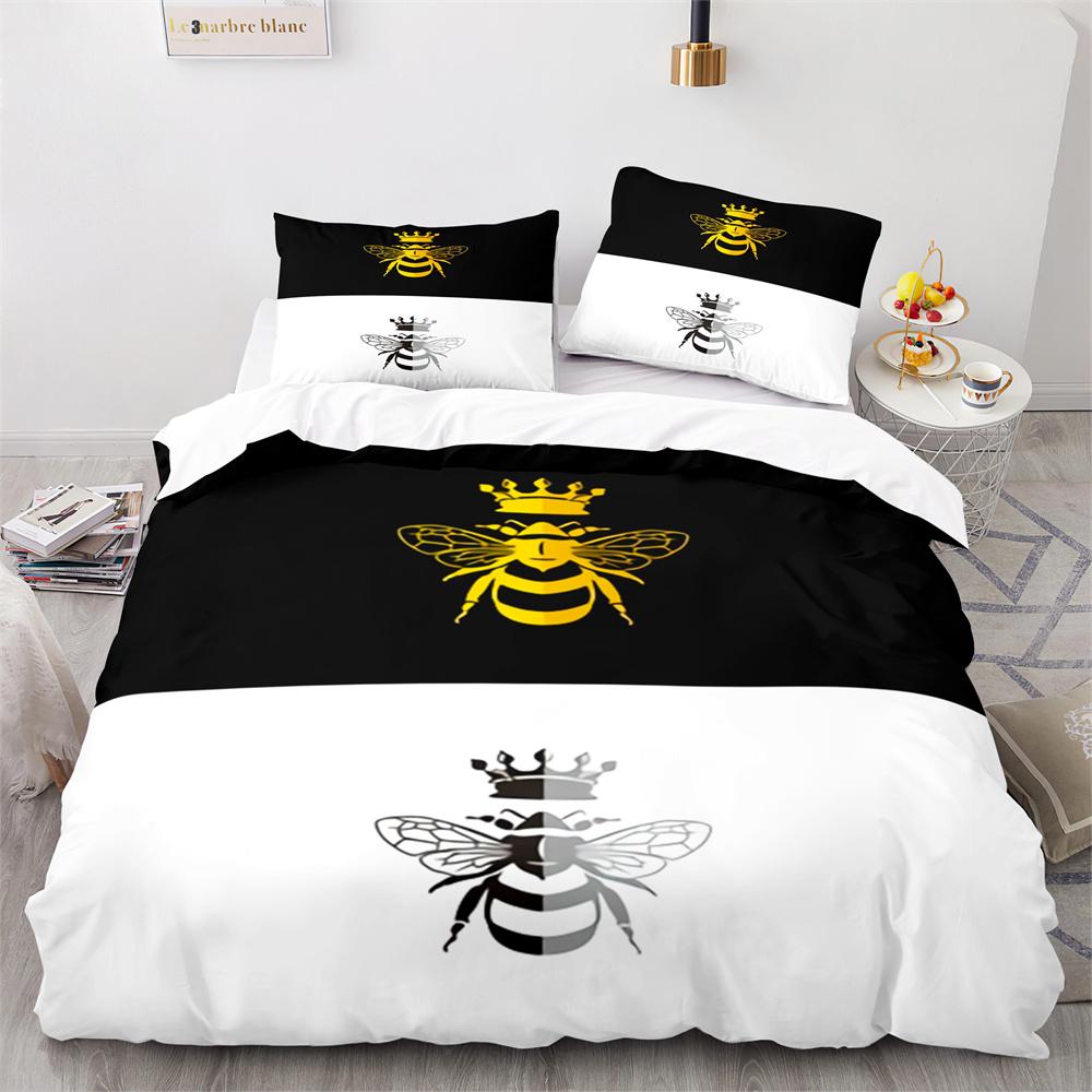 Bee Duvet Cover Set Watercolour Painting Cartoon Cute Wildlife Comforter Cover King Queen for Kids Girl Polyester Bedding Set