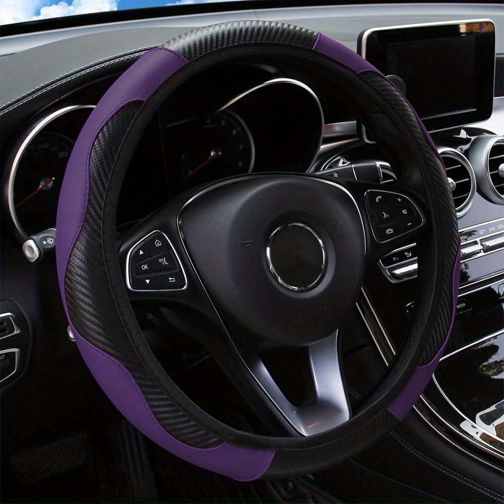 14.57-14.96inch Premium Carbon Fiber PU Leather Car Steering Wheel Cover - Non-Slip, Wear-Resistant, No Inner Ring, Ergonomic Design