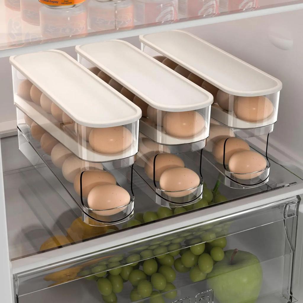 Automatic Scrolling Egg Rack Holder Double Automatic Slide Type Egg Carton Roller Refrigerator Side Door Kitchen Egg Storage