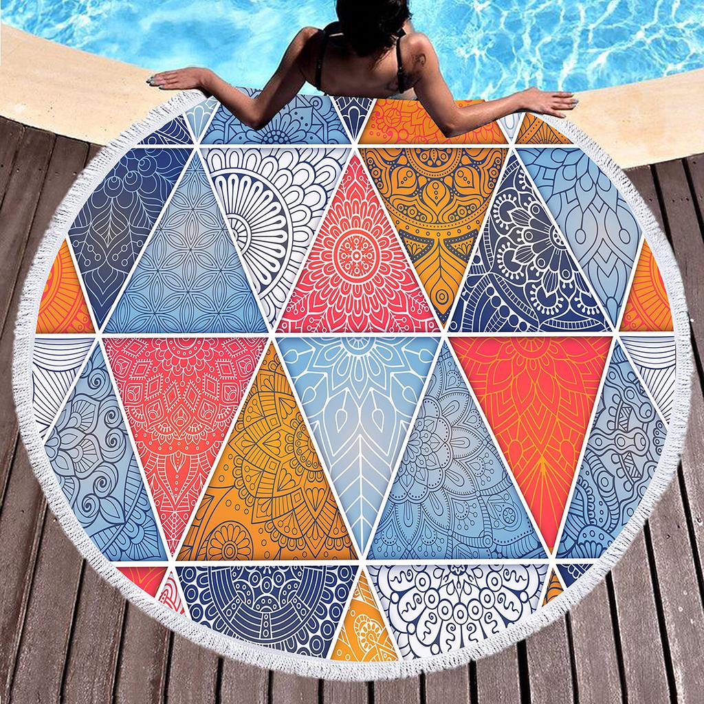 Marble Geometric Pattern Round Beach Towel, Soft Yoga Meditation Mat Picnic Rug Microfiber Lightweight Beach Towels for Boy Girl
