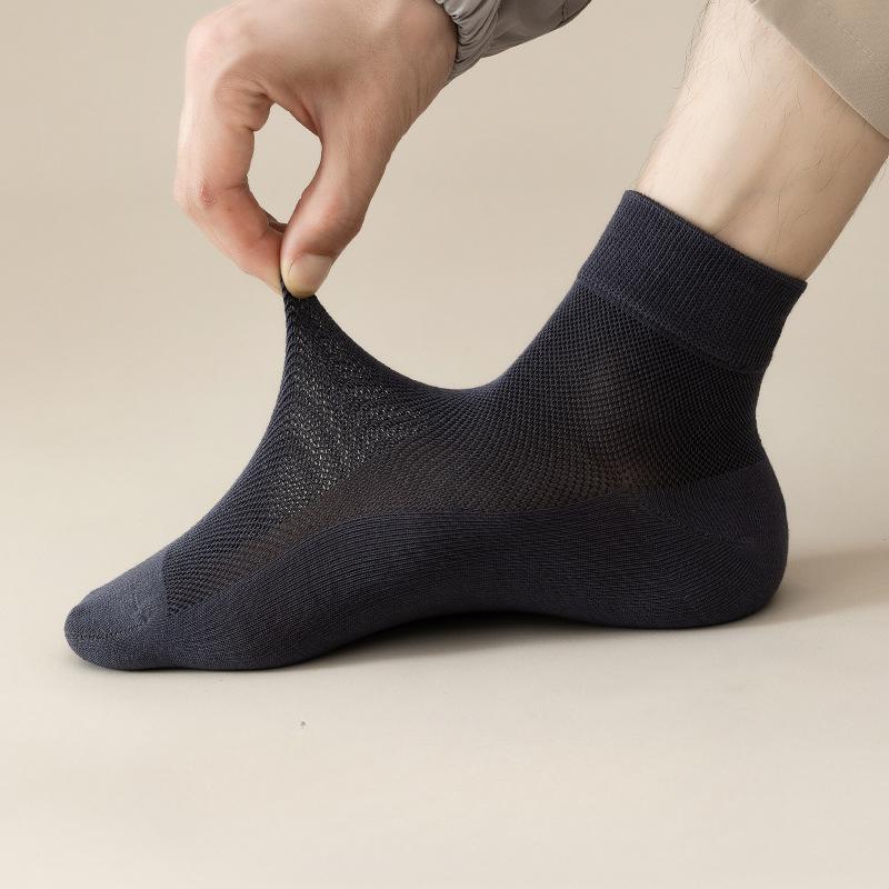 Men's Spring and Autumn Low-top Mid-calf Socks, Pure Cotton Mesh Thin Style, Summer Sweat-absorbing, Breathable and Deodorizing Business Socks