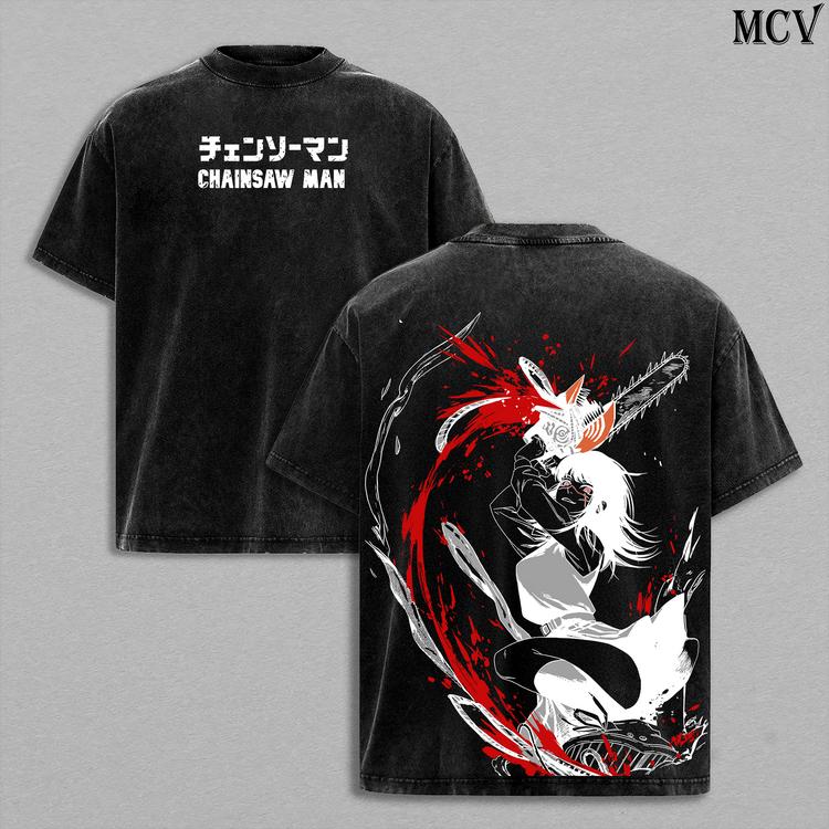 Chainsaw Man Anime Washed Oversized T-Shirt Men Women Streetwear Y2k Short Sleeve Cotton Comfortable High Quality Female Male Clothing