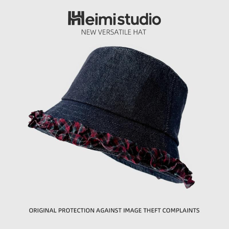 

25 early autumn new lace denim bucket hat women s spring and autumn high-quality pot hat versatile and small face （56-58cm）