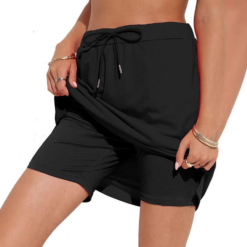 European and American Women's Spring and Summer Temperament Lace-up Solid Color Skirt Two-layer Short Skirt