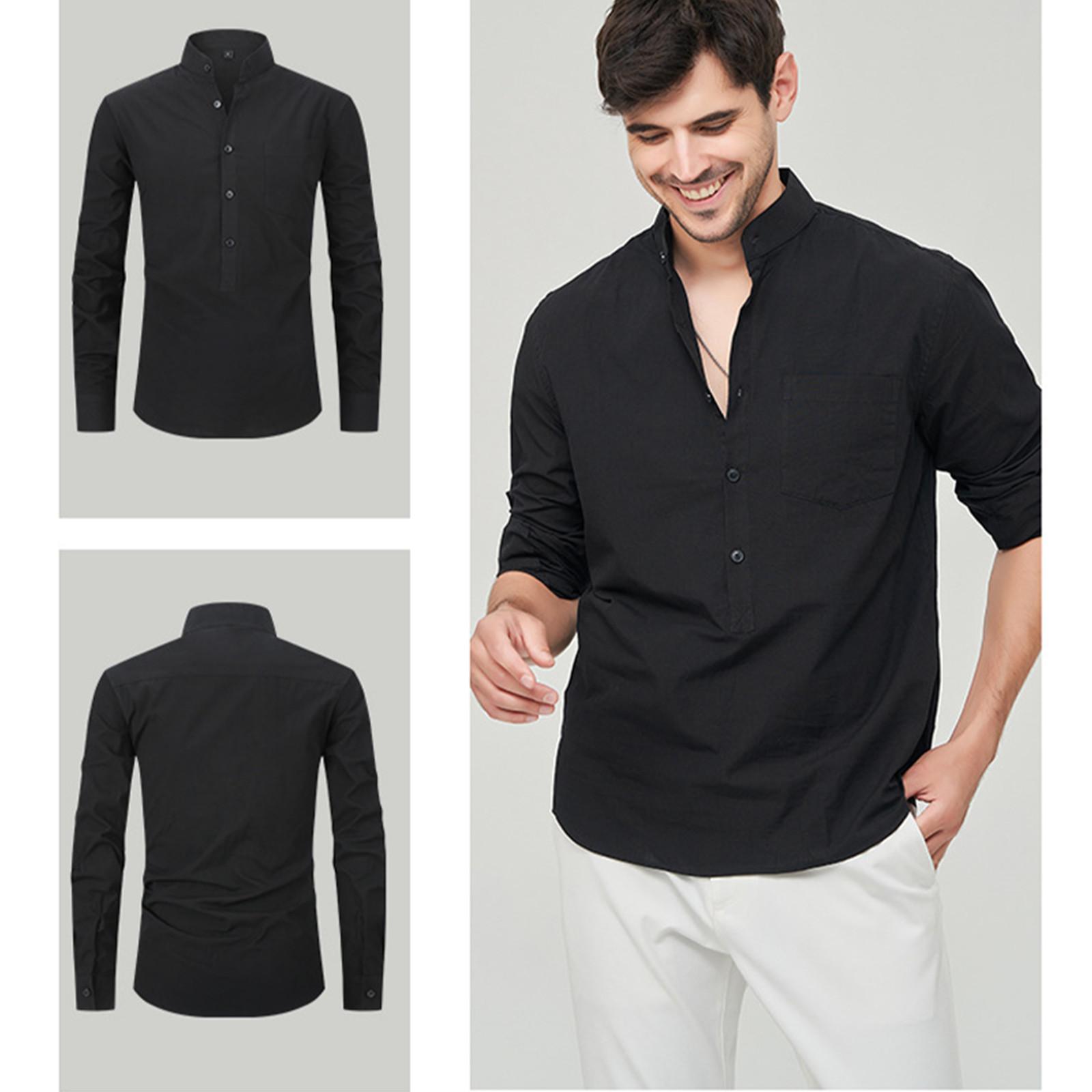 

Мужская модная рубашка с воротником-стойкой, однотонная, повседневная, с длинными рукавами L чёрный
