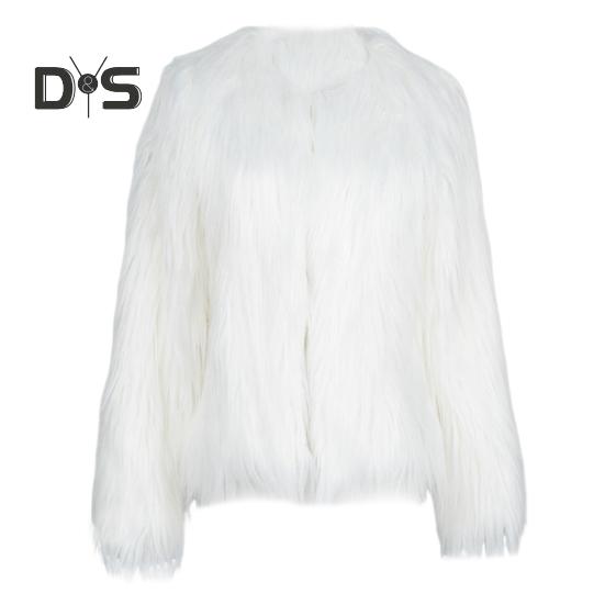 Women's Faux Fur Jacket Warm Plush Round Neck Coat Autumn Winter Long Sleeve Solid Color Furry Coat for Casual Street Wear Shopping