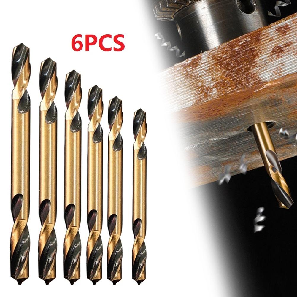 6pcs HSS Drill Bit Hole Opener Double Head Auger Drill Bits For Metal Stainless Steel Wood Drilling Tool 3/ 3.5/ 4/ 4.5/ 5/ 6mm