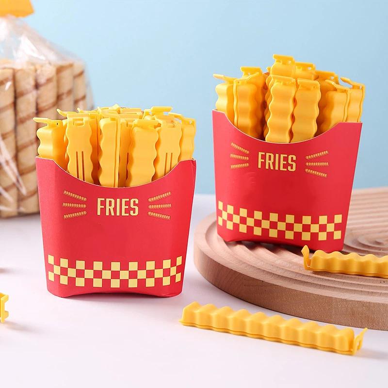 1 Set Cute Fries Shaped Food Bag Clips Airtight Seal Reusable For Kitchen Snack Fresh Preservation