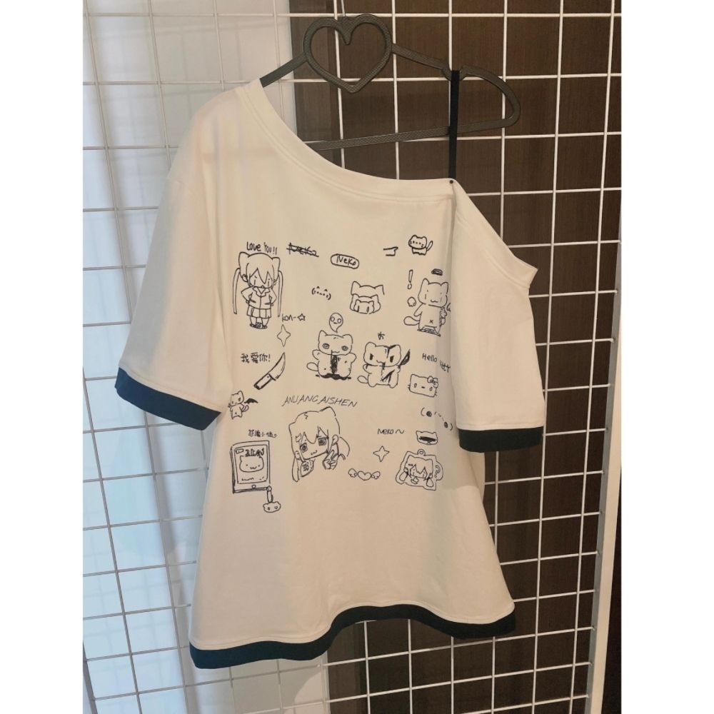 Y2k Harajuku Patchwork T-Shirts Frauen Japanischen Stil Kawaii Süße Gothic Cartoon Druck Lose Tees Tops Weiche Gril