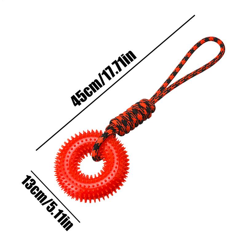 Squeaky Dog Toys Spiky Ring Chewing Trainer Aggressive Chew Indestructible Dog Toy With Rope For Puppy Teething Boredom Relief