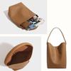 Women's Lychee Pattern Cowhide Bucket Bag - Large Capacity, Commuter Style, Single Shoulder, Lightweight Genuine Leather