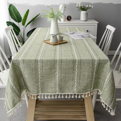 Baumwolle Leinen Tischdecke Rechteck Esstisch Abdeckung Knitterfrei Bauernhaus Stofftuch mit Quasten Restaurant Party Deko