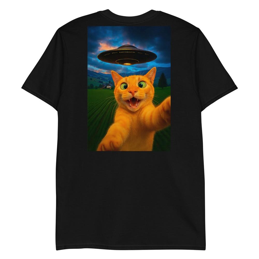 Смешная кошка селфи НЛО Графическая футболка Мужская Женская Подростковая Мальчики Подарок Футболка 3XL