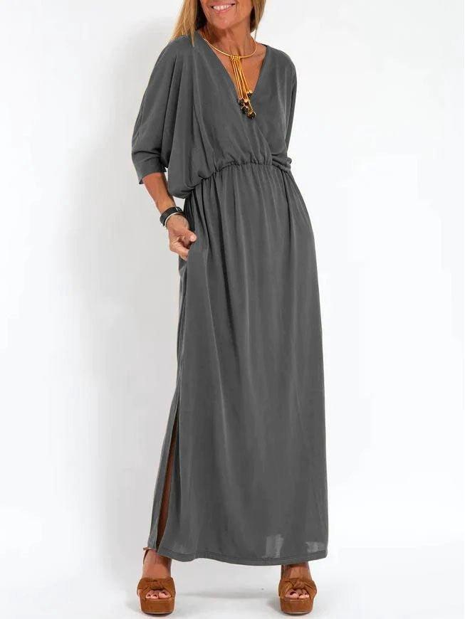 Spring/Summer High-Waisted V-Neck Slit Dress – European & American Fashion