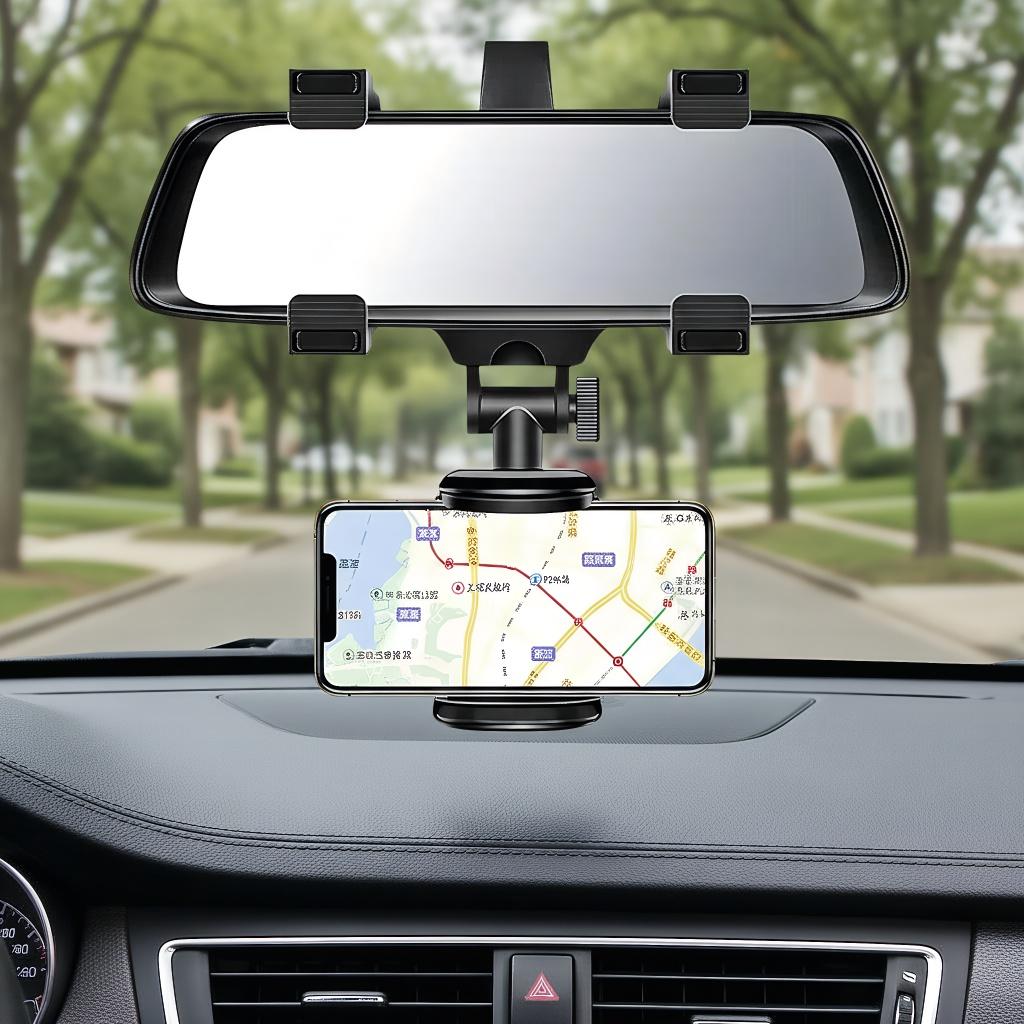 

Car Rearview Mirror Phone Holder - 360° Rotatable GPS Navigation Mount for Mobile Phone Stand Clip чёрный