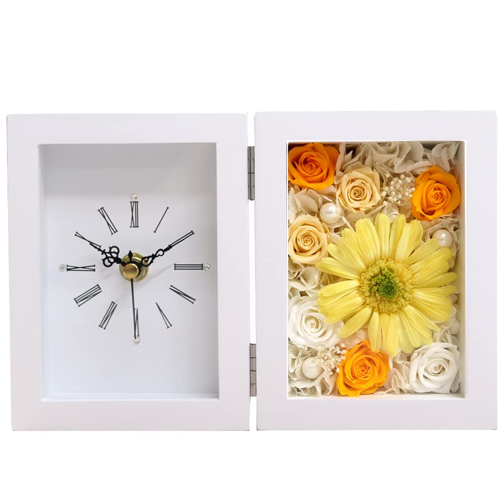 

IPFA Preserved Flower Gerbera Table Clock Flower Clock Perfect for 90th Stylish and Cute Flower Anniversary (Yellow) - Birthdays, Weddings,