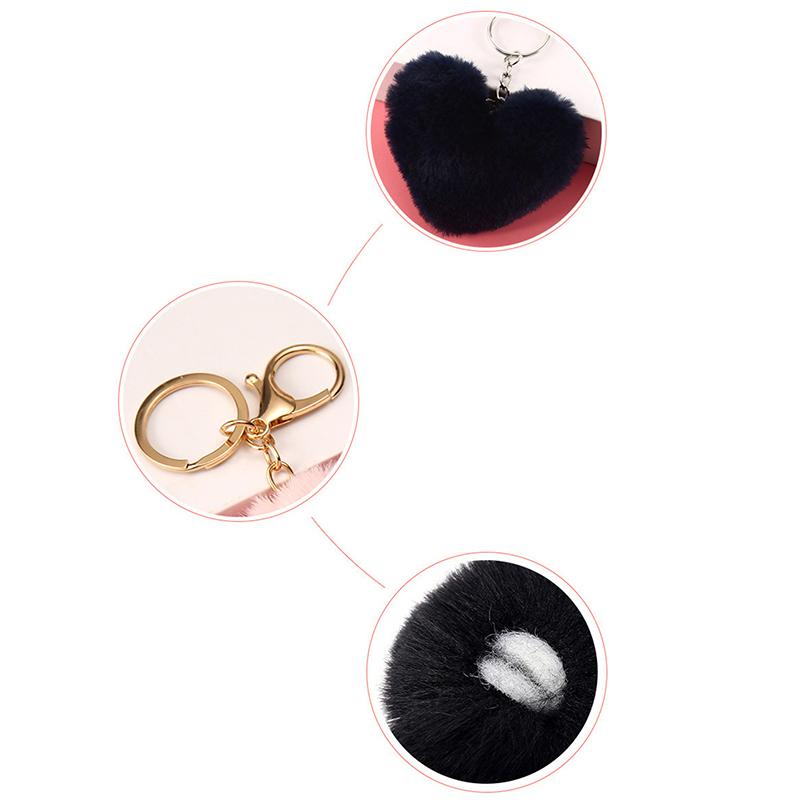 8Cm Fluffy Pompom Keychain Gifts For Women Soft Heart Shape Pompon Fake Rabbit Key Chain Ball Car Bag Accessories Key Ring