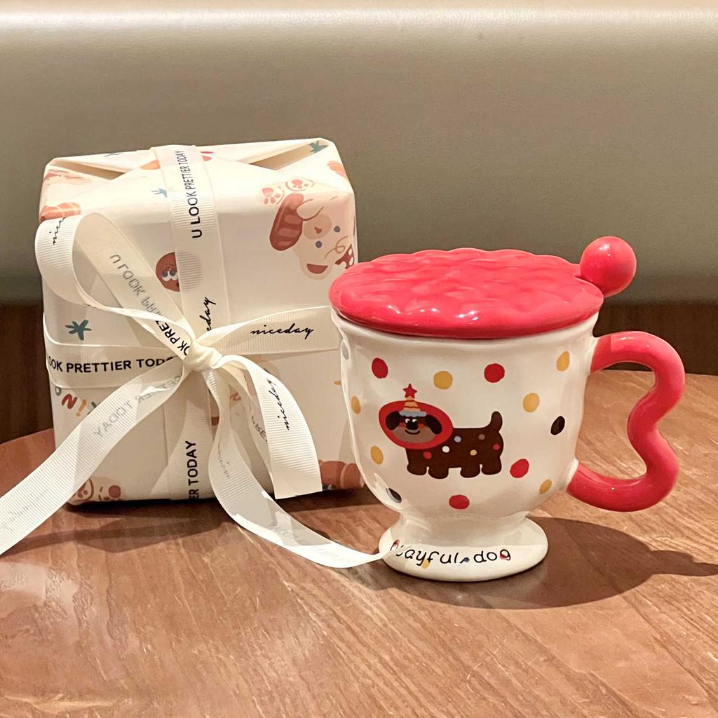 ins style high value polka dot mug girl cute ceramic water cup children's milk breakfast cup birthday gift