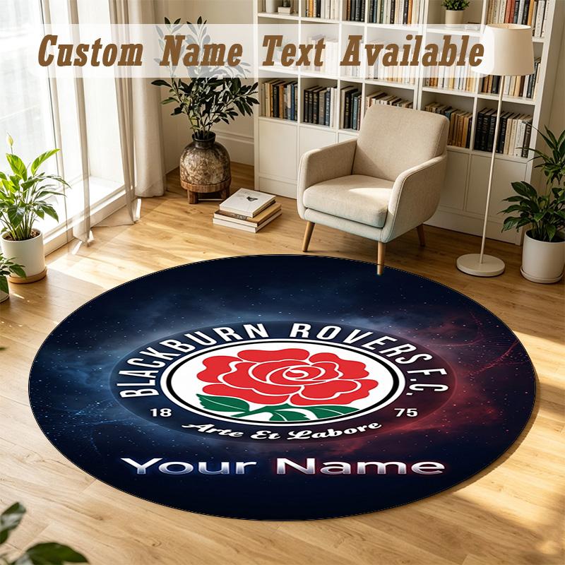 Round Rug Custom NameBlackburn Rovers Football Pattern Non Slip Carpet Home Floor Decor