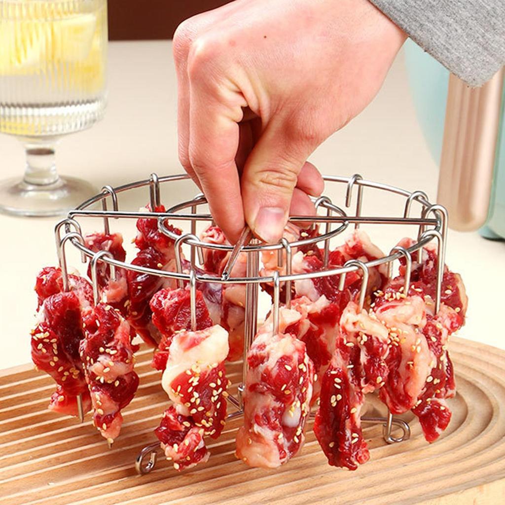 Air Fryer Stand Can Stainless Steel Grill With 24 Skewers Air Fryer Skewer Rack Stainless Steel Wire Rack Kitchen Gadgets Grill