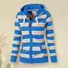 Winter Fashion Women Hoodie Coat Striped Print Long Sleeves Drawstring Pockets Zipper Closure Sweatshirt Jacket Autumn Winter