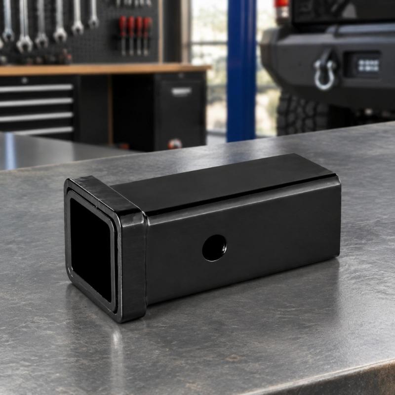 Flanged Trailer Receiver Tube 6 inch with Square Steel Construction, Side Pin Hole, and Treated Black Finish for Towing Modification Projects